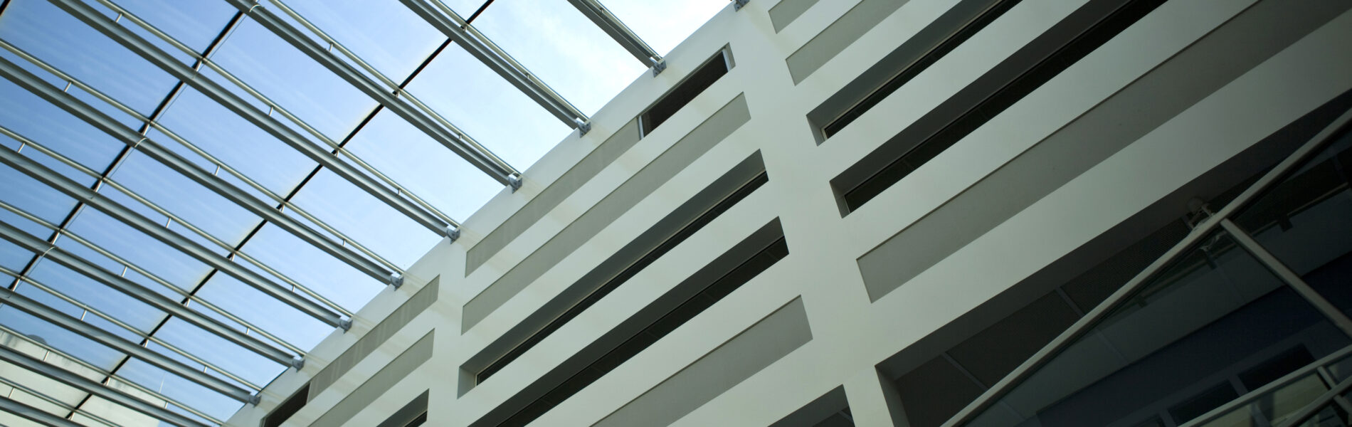 Glass roof inside a modern office building